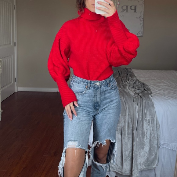 Puff Sleeve Turtleneck Sweater - Picture 1 of 4